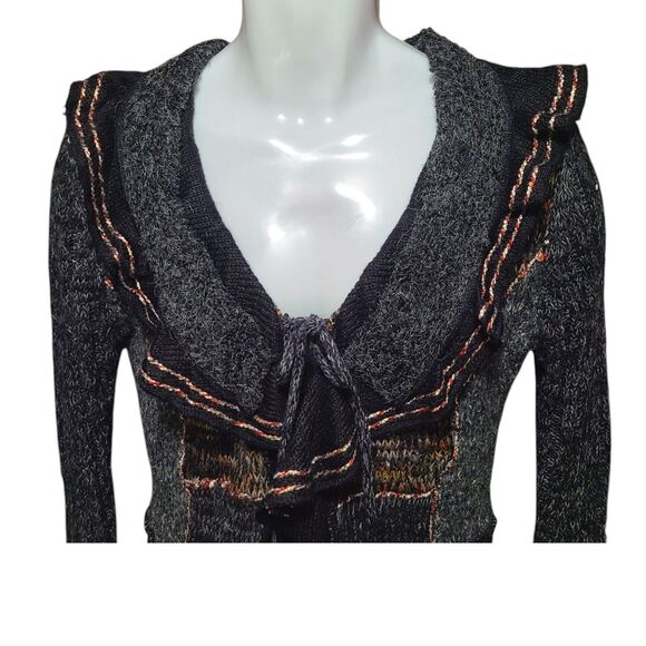 Forla Paris Cardigan Sweater Women's S Gray Mohair Wool Ruffle Bohemian Artsy - Picture 3 of 16